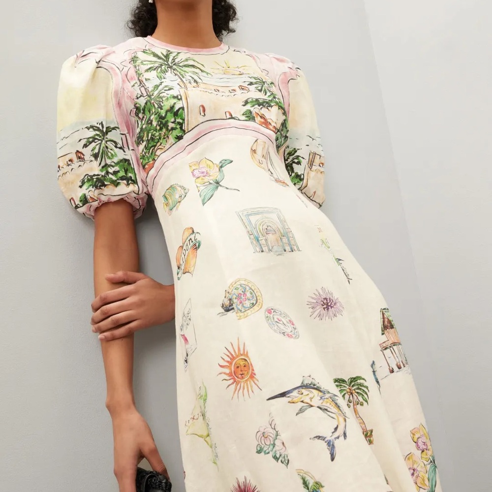 Alemais Sunset Dress with Puff Sleeves